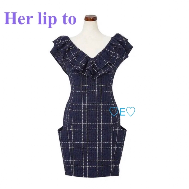 Her lip to(ハーリップトゥ)の新品♡Her lip to♡ Summer Tweed Dress ネイビー Ｓ レディースのワンピース(ミニワンピース)の商品写真