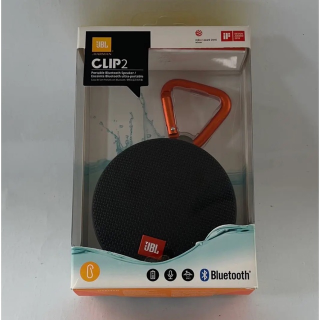 Flip(フリップ)の新品 JBL CLIP2 Bluetooth スピーカー カラビナ付き 黒 スマホ/家電/カメラのオーディオ機器(スピーカー)の商品写真