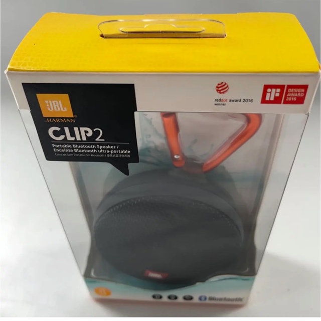 Flip(フリップ)の新品 JBL CLIP2 Bluetooth スピーカー カラビナ付き 黒 スマホ/家電/カメラのオーディオ機器(スピーカー)の商品写真