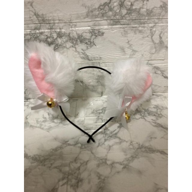 カチューシャ 白 猫耳 ふわふわ ホワイト 鈴付き コスプレ パーティー 新品 通販 ネコ耳カチューシャ 鈴付き 白×ピンク