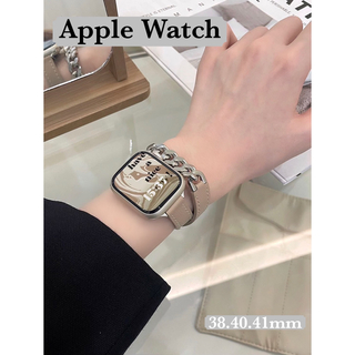 アップルウォッチ(Apple Watch)の【本革】Apple Watchバンド　二重巻き　ベージュ　ステンレス(腕時計)
