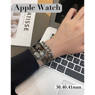 アップルウォッチ(Apple Watch)の【本革】Apple Watchバンド　ブラウン　ステンレス　二重巻き(腕時計)