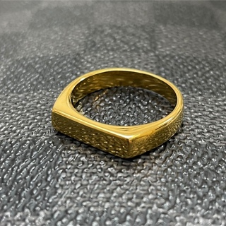 ハーフスクエアリング 印台指輪 カレッジリング サージカルステンレス K18鍍金(リング(指輪))