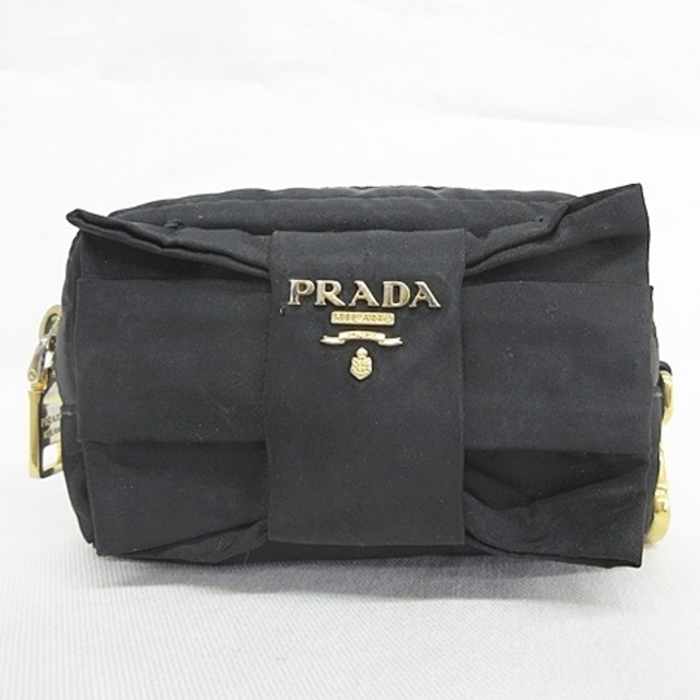 PRADA(プラダ)のプラダ PRADA 化粧 コスメポーチ ミニ リボン ナイロン 黒 ブラック レディースのファッション小物(ポーチ)の商品写真