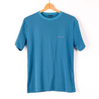 モンベル(mont bell)のモンベル 半袖Tシャツ ボーダー ブリーズスパン 丸首 ウイックロン トップス 吸水速乾 アウトドア メンズ Mサイズ ブルー mont-bell(Tシャツ/カットソー(半袖/袖なし))