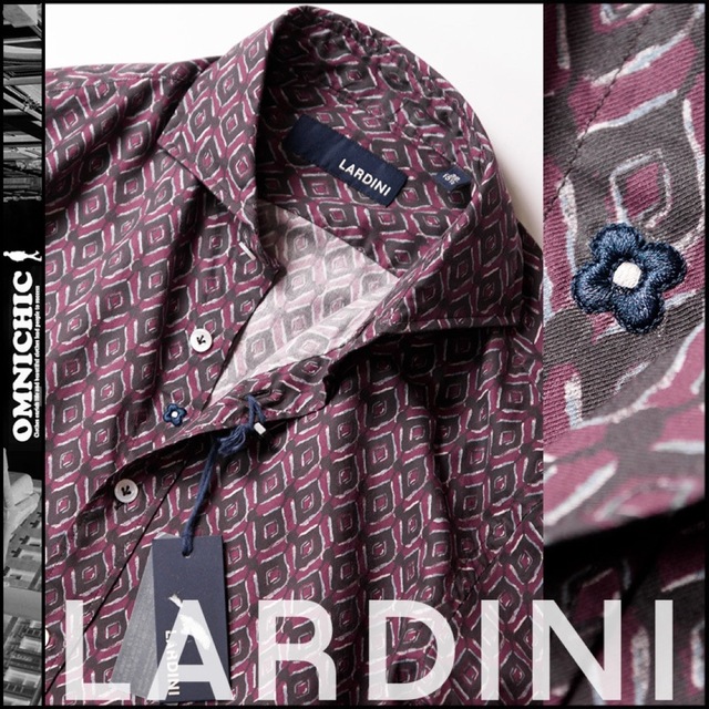 極上ホリゾンタルカラー新品【LARDINI】ラルディーニが総柄シャツ39/S~M