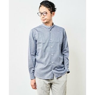 メンズメルローズ(MEN'S MELROSE)の【ネイビー】HITOYOSHI Wネームブルーパターンバンドカラーシャツ(その他)