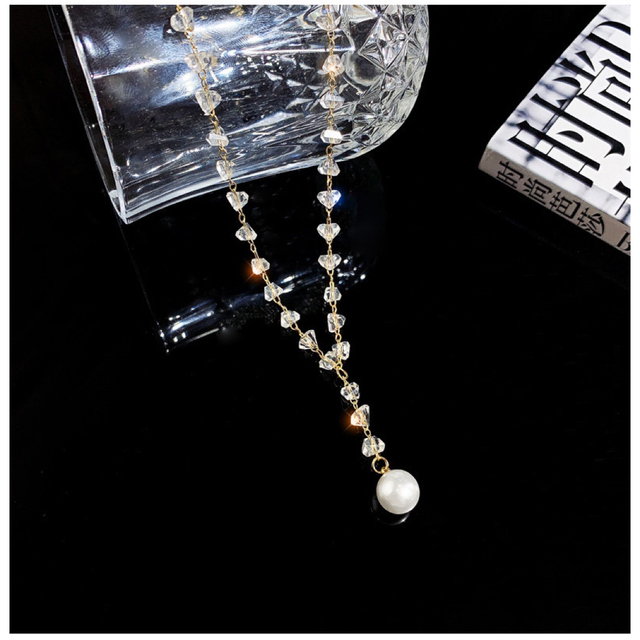 女性のため水晶ネックレスパール真珠付きオシャレ レディースのアクセサリー(ネックレス)の商品写真
