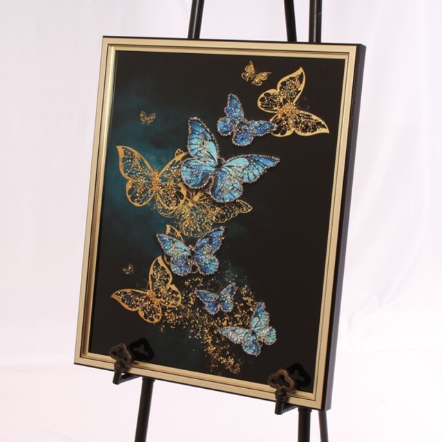 輸入雑貨 天然石 クリスタルアート 絵画 水晶絵 ゴールドフレーム 宝石