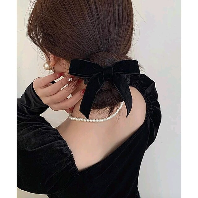 人気特価激安 ヘアアクセサリー ヘアゴム リボン ビジュー ブラック