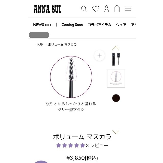 ANNA SUI(アナスイ)のANNA SUI ボリューム マスカラ #001 9g アナスイ コスメ/美容のベースメイク/化粧品(マスカラ)の商品写真