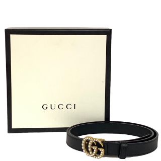 グッチ(Gucci)のGUCCI グッチ レディース ベルト レザー パール ダブルG 黒(ベルト)