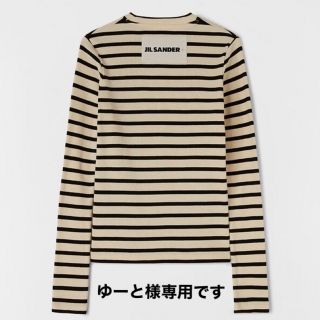 極美品 JIL SANDER+ ジルサンダー ボーダー ロゴパッチ Tシャツ S