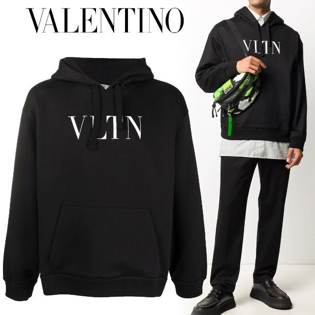 1 VALENTINO VLTN ロゴプリントブラック フーディー size M - パーカー