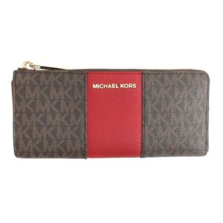 マイケルコース(Michael Kors)のマイケルコース L字ファスナー ウォレット 長財布 MK柄 ブラウン レッド(財布)