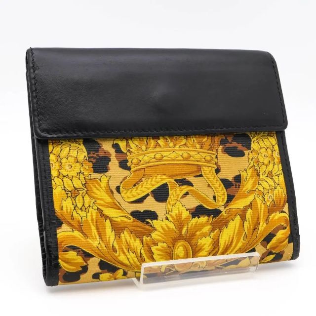 希少》GIANNI VERSACE 折財布 ブラック レオパード ヴィンテージ 100