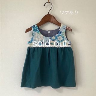 flower＊リネンワンピース　80〜90サイズ　ハンドメイド　子供服　(ワンピース)