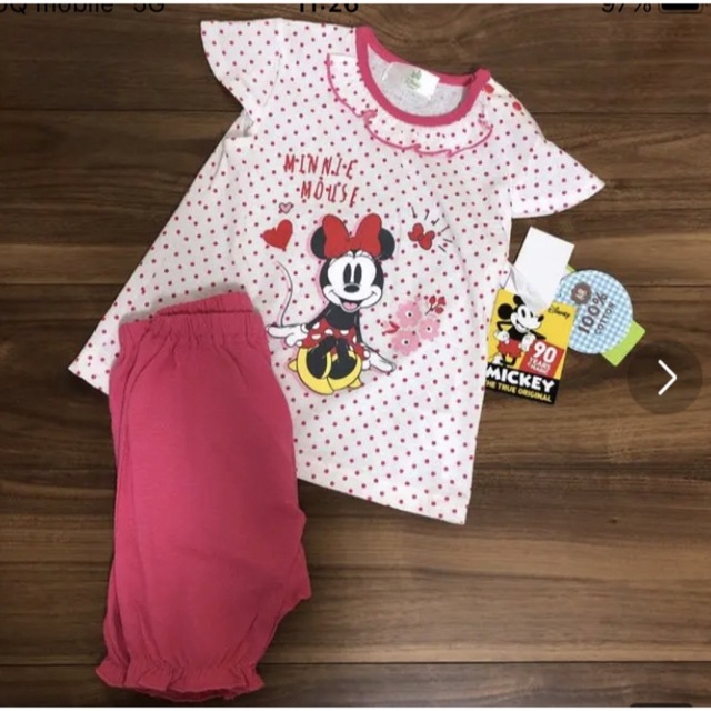 Disney(ディズニー)の新品タグ付き　ディズニー　ミニーちゃん　パジャマ　綿100% キッズ/ベビー/マタニティのベビー服(~85cm)(パジャマ)の商品写真