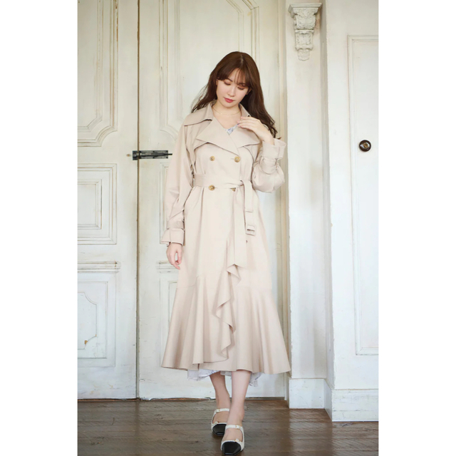 Gabardine Ruffled Trench Coat herlipto-