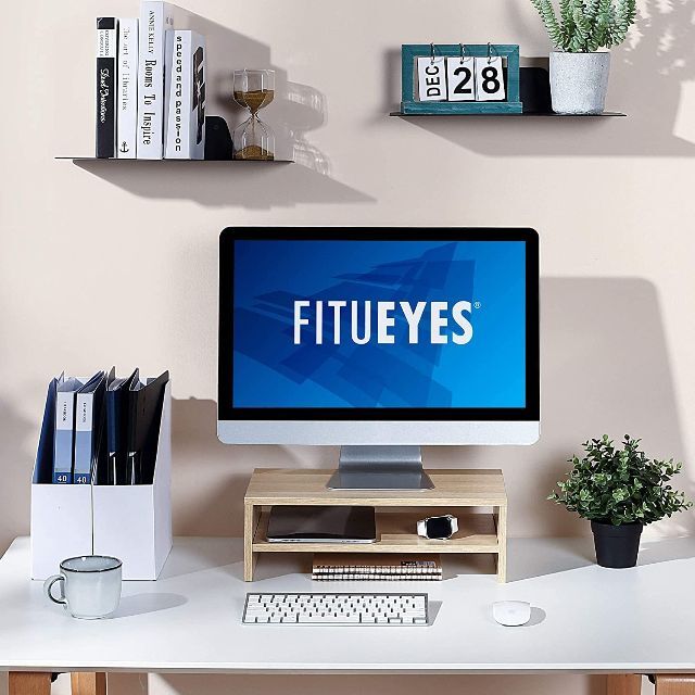 【色: オーク】FITUEYES 机上台 机上ラック 木製 2段 モニター台 幅