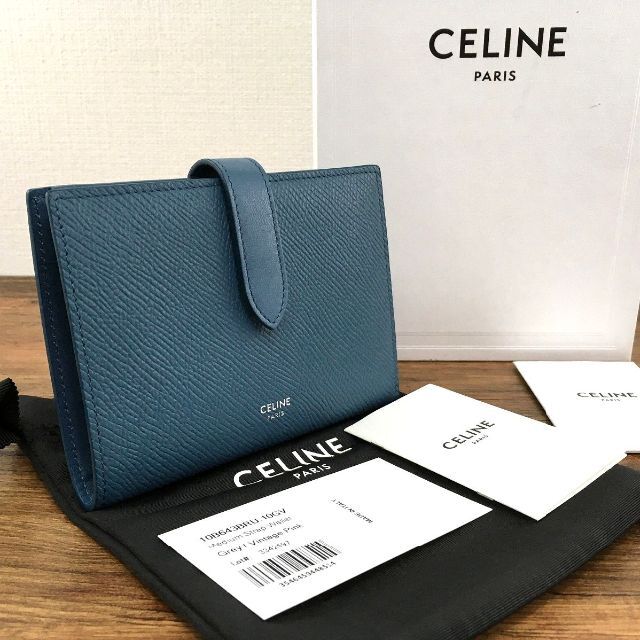 極美品 CELINE ストラップウォレット ブルー 213 | kensysgas.com