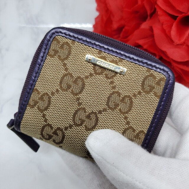 Gucci(グッチ)の【美品】 GUCCI グッチ GG キャンバス コインケース 小銭入れ 財布 紫 レディースのファッション小物(コインケース)の商品写真