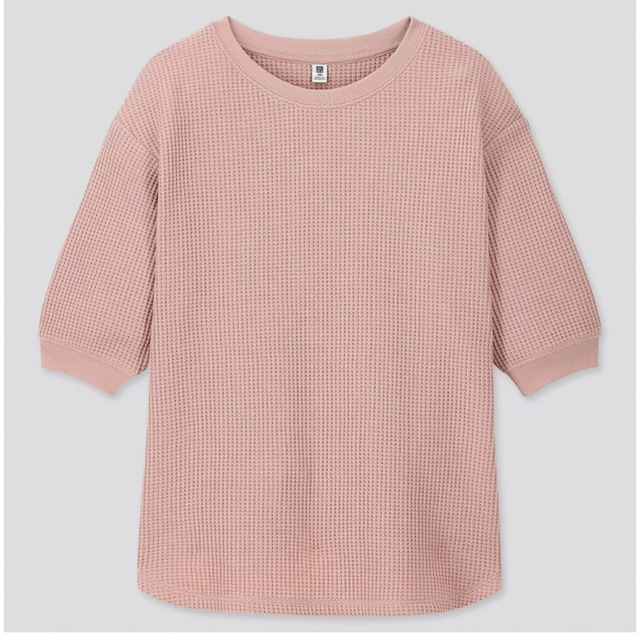 UNIQLO(ユニクロ)のUNIQLOキッズワッフルクルーネックT140ピンク キッズ/ベビー/マタニティのキッズ服女の子用(90cm~)(Tシャツ/カットソー)の商品写真