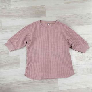 ユニクロ(UNIQLO)のUNIQLOキッズワッフルクルーネックT140ピンク(Tシャツ/カットソー)