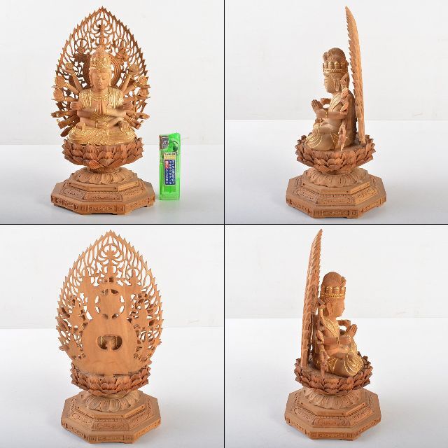 仏教美術 松園大龍作 白檀彫刻 千手観音菩薩像 仏像 置物 共箱 U 仏教美術 松園大龍作 白檀彫刻 千手観音菩薩像 仏像 置物 共箱 U