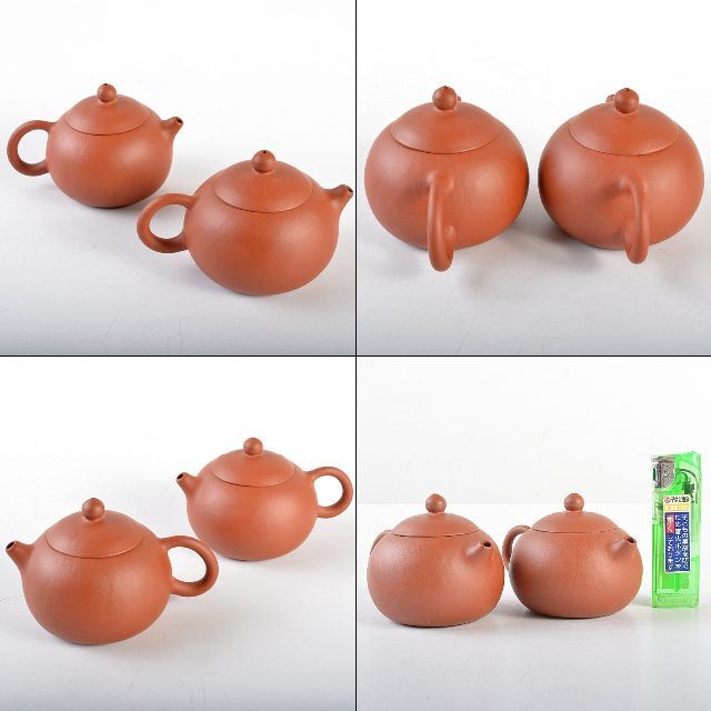 中国 紫砂 朱泥 急須 茶壷 一對 在銘 M R5658-