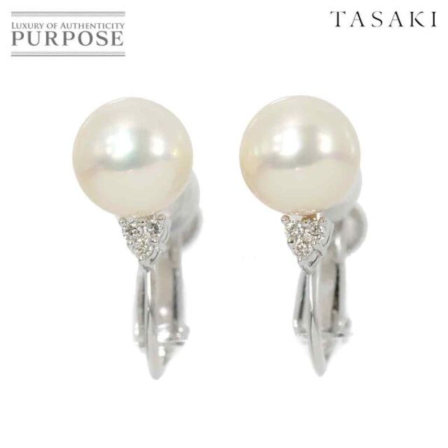 交通障害 タサキ TASAKI アコヤ真珠 7.2mm ダイヤ イヤリング K18 WG