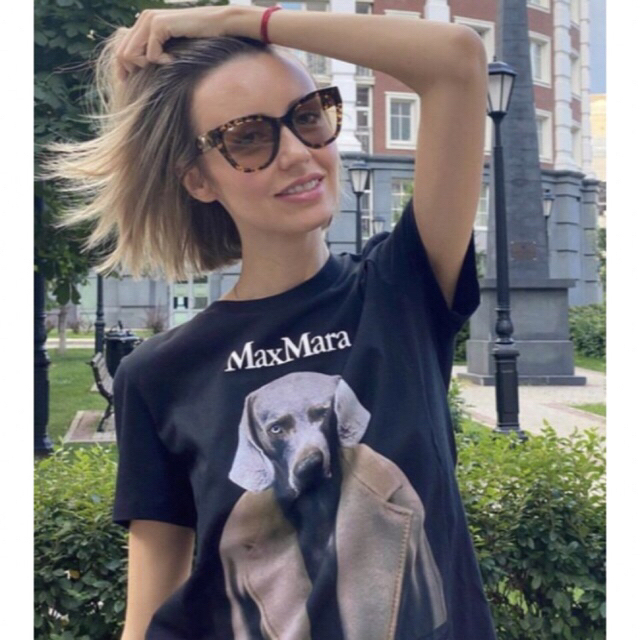Max Mara(マックスマーラ)のMAX MARA MMDOG T-SHIRT LOGO Tシャツ ロゴ付 黒 L レディースのトップス(Tシャツ(半袖/袖なし))の商品写真