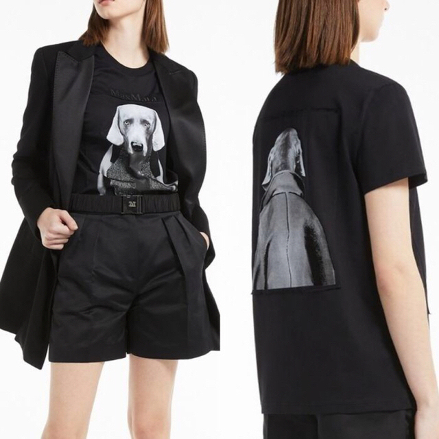 Max Mara(マックスマーラ)のMAX MARA MMDOG T-SHIRT LOGO Tシャツ ロゴ付 黒 L レディースのトップス(Tシャツ(半袖/袖なし))の商品写真