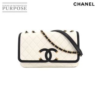 シャネル(CHANEL)の新品同様 シャネル CHANEL CCフィリグリー チェーン ショルダー バッグ キャビアスキン ホワイト ブラック A93341 VLP 90185149(ショルダーバッグ)