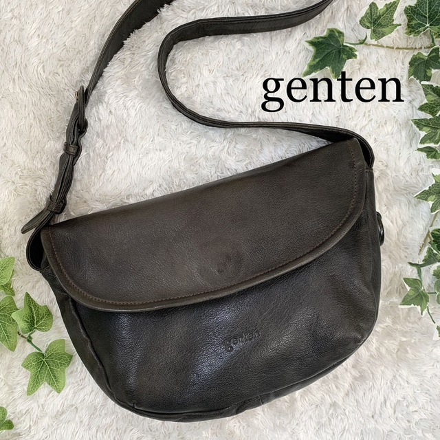 ポケットいっぱい ☆良品 genten ゲンテン フラップショルダーバッグ