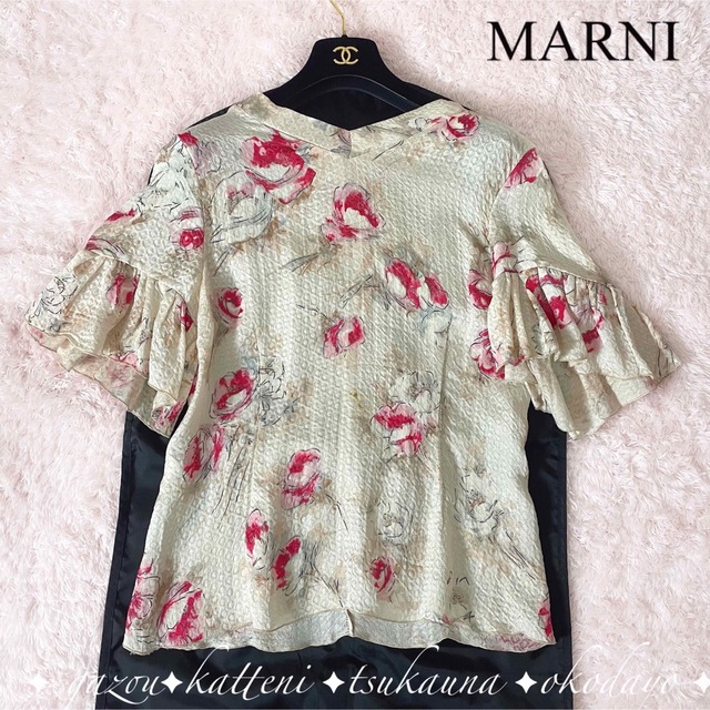 マルニ MARNI シルク シフォンブラウス 花柄シャツ 総柄 薔薇 ローズ