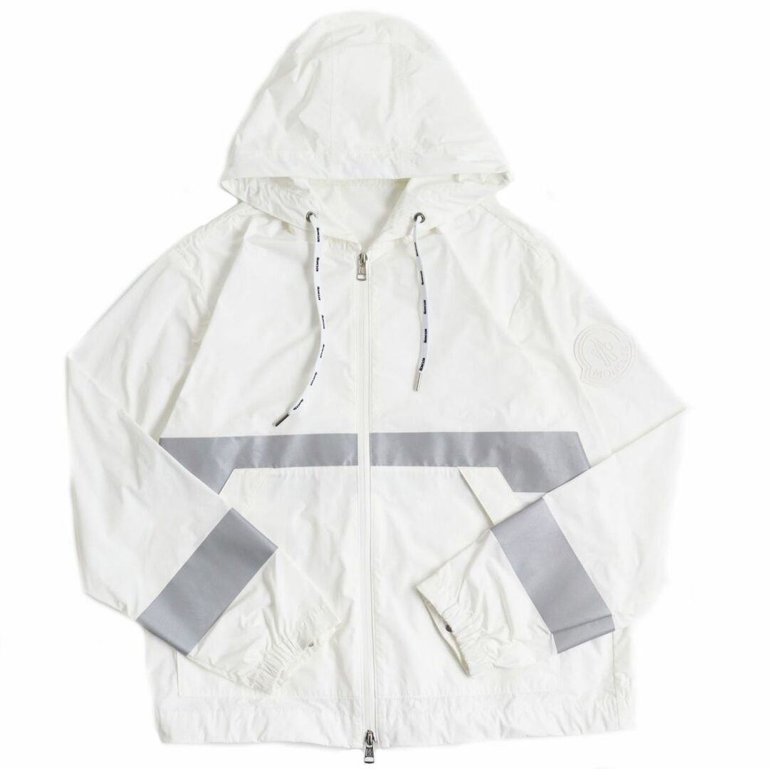 美品●2019年製 MONCLER モンクレール ADOUR ロゴワッペン付き ジップアップパーカー/ウインドブレーカー ホワイト×シルバー 2 正規品 q08-st30221-693