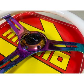 希少 NRG製 ネオクローム ホワイト ウッドステアリング 350mm USDMの