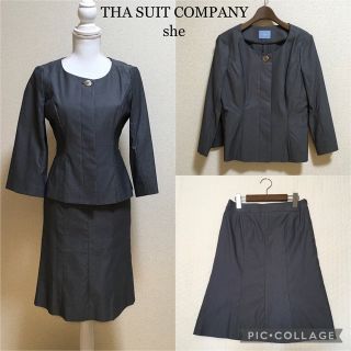 スーツカンパニー(THE SUIT COMPANY)の【超美品】スーツカンパニー* スカートスーツ ノーカラー 春夏 行事 式典 (スーツ)