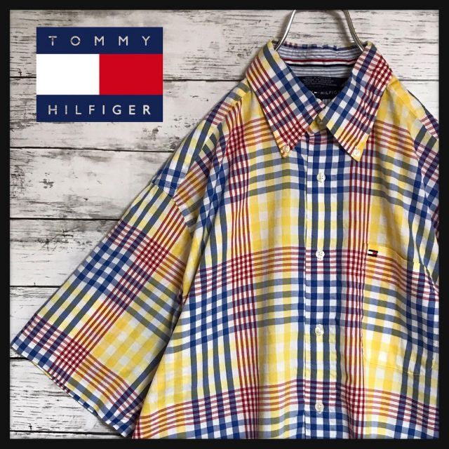 TOMMY HILFIGER(トミーヒルフィガー)の【マルチカラー】トミーヒルフィガー　刺繍ロゴ入り半袖チェックシャツ　E371 メンズのトップス(シャツ)の商品写真