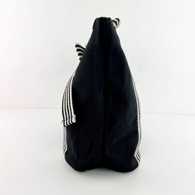 【新品】リボントートバッグ 手提げ ホック ストライプ ブラック/ホワイト レディースのバッグ(トートバッグ)の商品写真