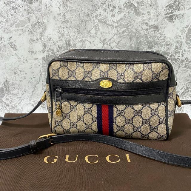 GUCCI オールドグッチ シェリーライン ショルダーバッグ GG柄 ネイビー