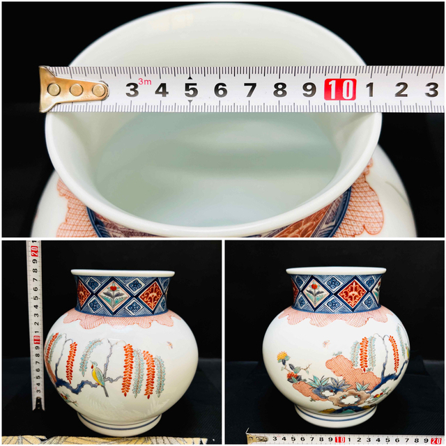 人間国宝 11代酒井田柿右衛門 染錦 花鳥図 手描き 花瓶 二重渦福 角福 人間国宝 11代酒井田柿右衛門 染錦 花鳥図 手描き 花瓶 二重渦福 角福