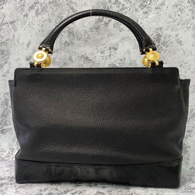 VERSACE ヴェルサーチ ハンドバッグ レザー 本革 ブラック ゴールド