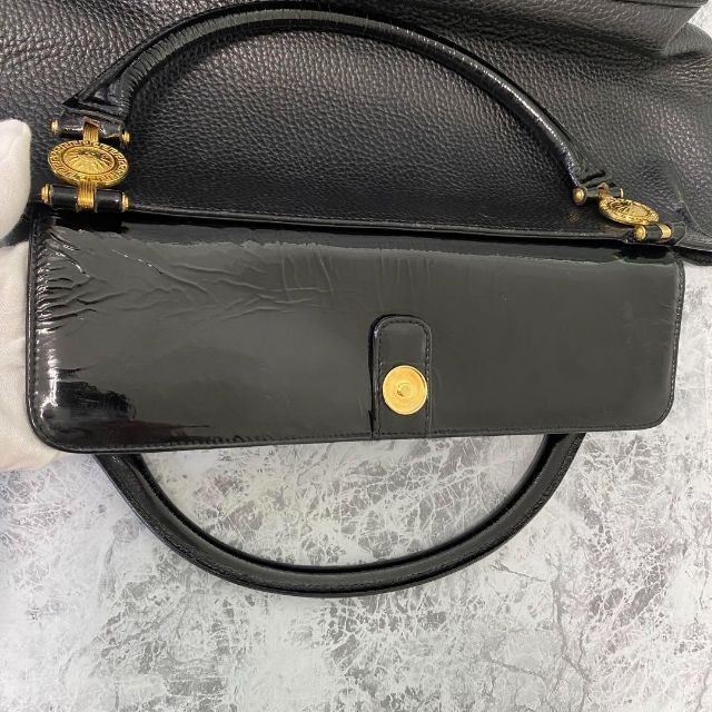 VERSACE ヴェルサーチ ハンドバッグ レザー 本革 ブラック ゴールド金具