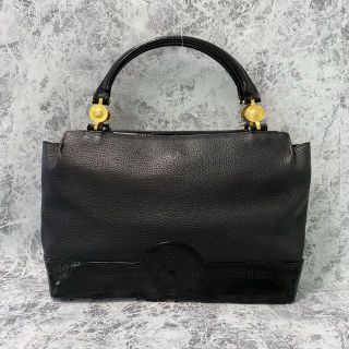 ヴェルサーチ(VERSACE)のVERSACE ヴェルサーチ ハンドバッグ レザー 本革 ブラック ゴールド金具(ハンドバッグ)