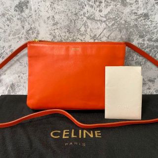 セリーヌ(celine)の美品 CELINE セリーヌ ショルダーバッグ トリオ カーフ オレンジ(ショルダーバッグ)