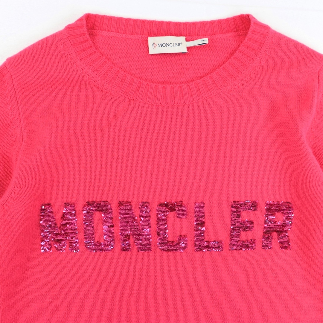 MONCLER(モンクレール)の美品 モンクレール 19年 MAGLIONE スパンコールロゴニット セーター レディース ピンク XS カシミヤ混 MONCLER レディースのトップス(ニット/セーター)の商品写真