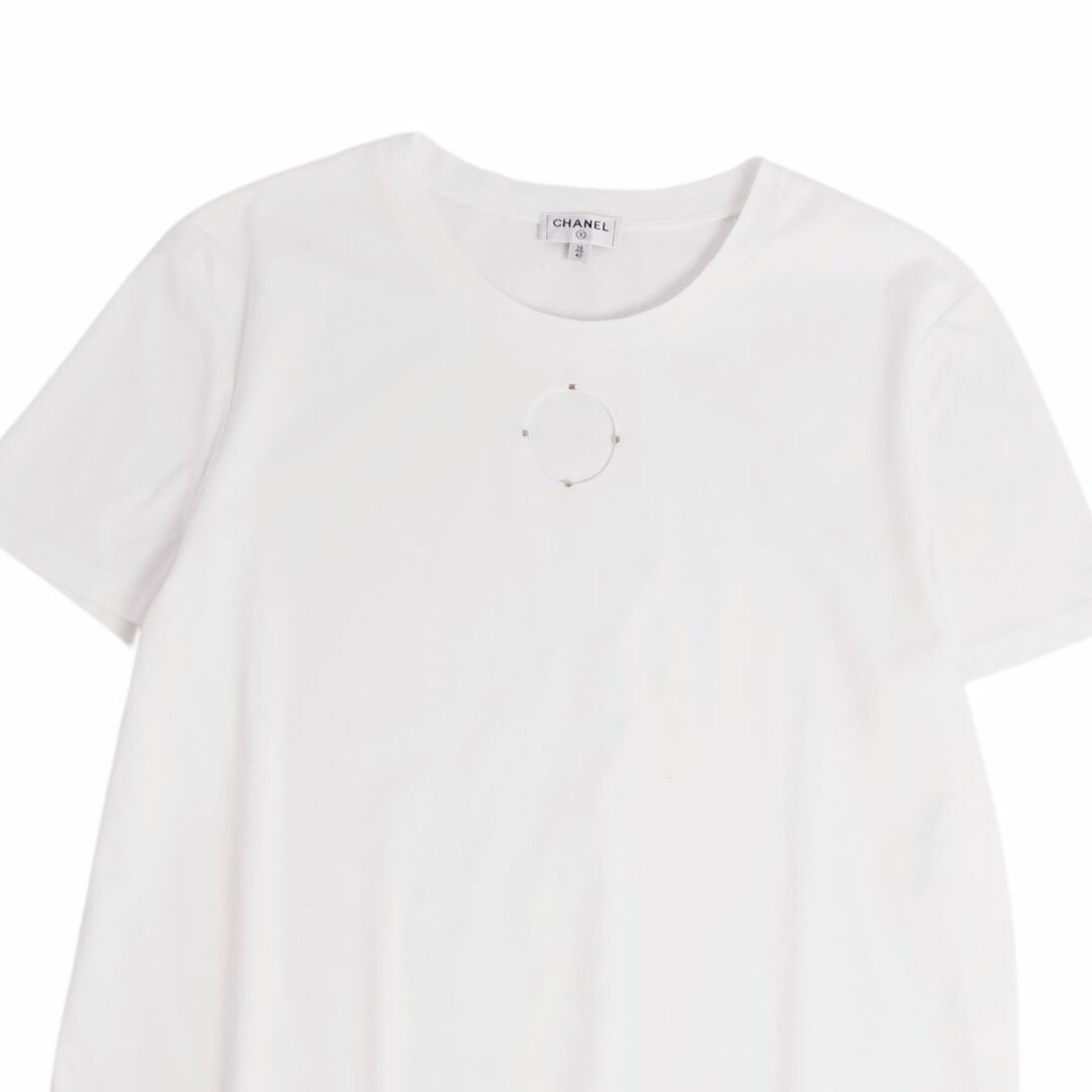 美品 シャネル CHANEL Tシャツ カットソー 半袖 ショートスリーブ 無地 コットン トップス レディース 38/40(M相当) ホワイト