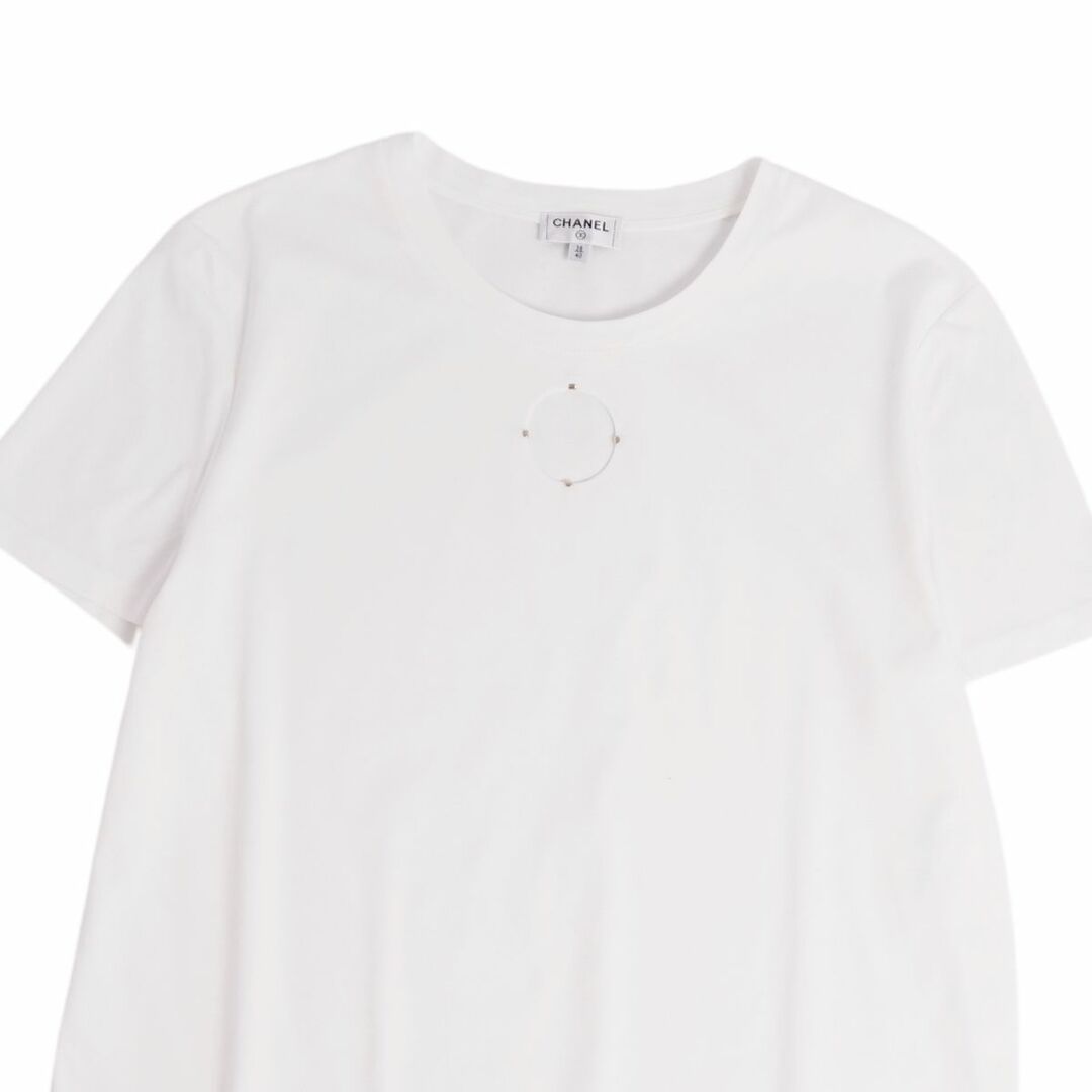 CHANEL(シャネル)の美品 シャネル CHANEL Tシャツ カットソー 半袖 ショートスリーブ 無地 コットン トップス レディース 38/40(M相当) ホワイト レディースのトップス(Tシャツ(半袖/袖なし))の商品写真
